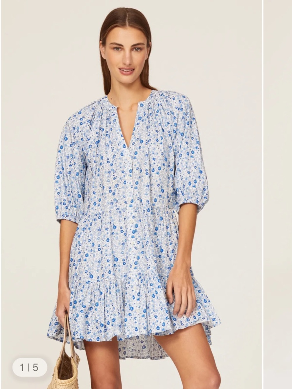 Apiece Apart Mini Mitte Blue Flower Dress. Size Medium